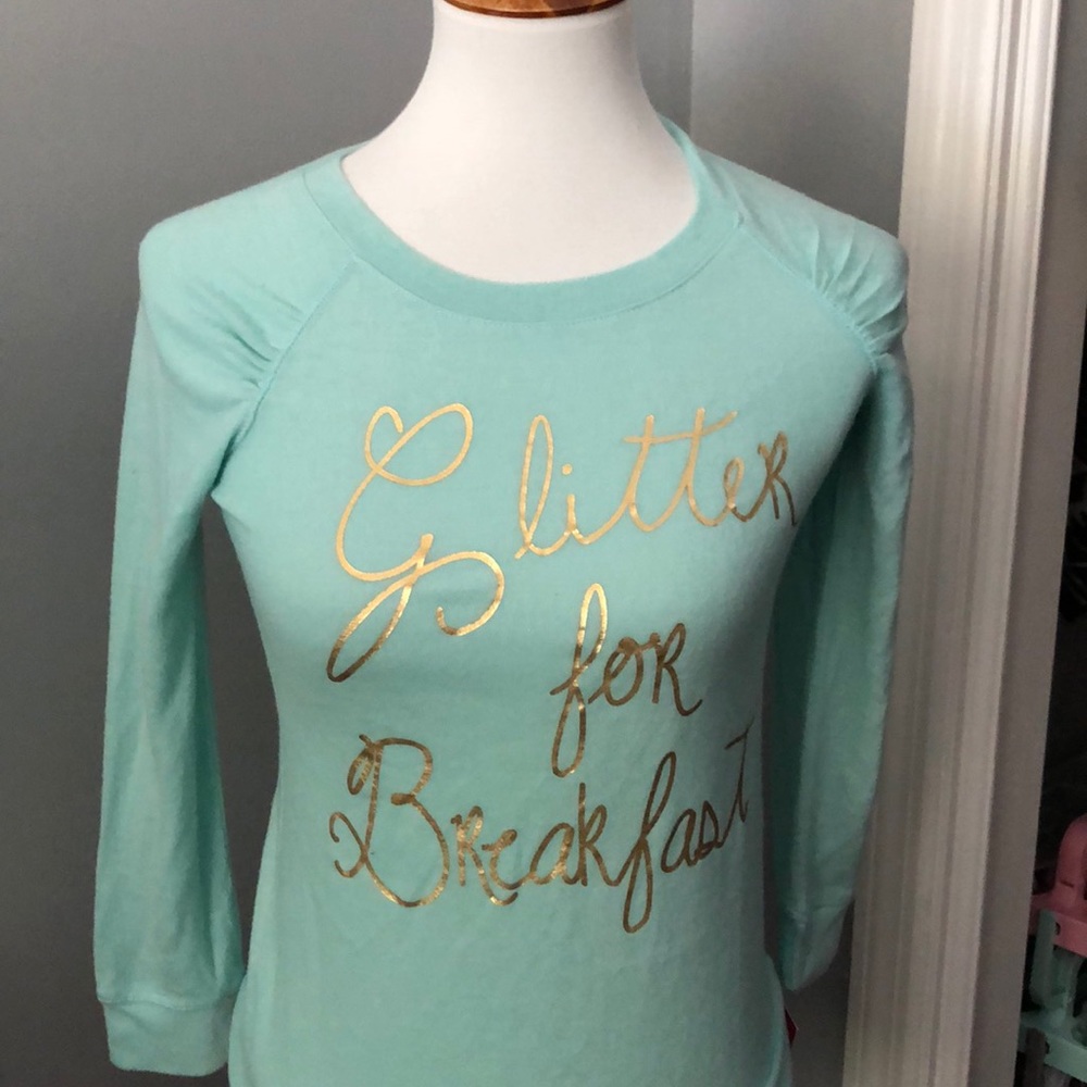 Girls Long Sleeve Glitter For Breakfast shirt New